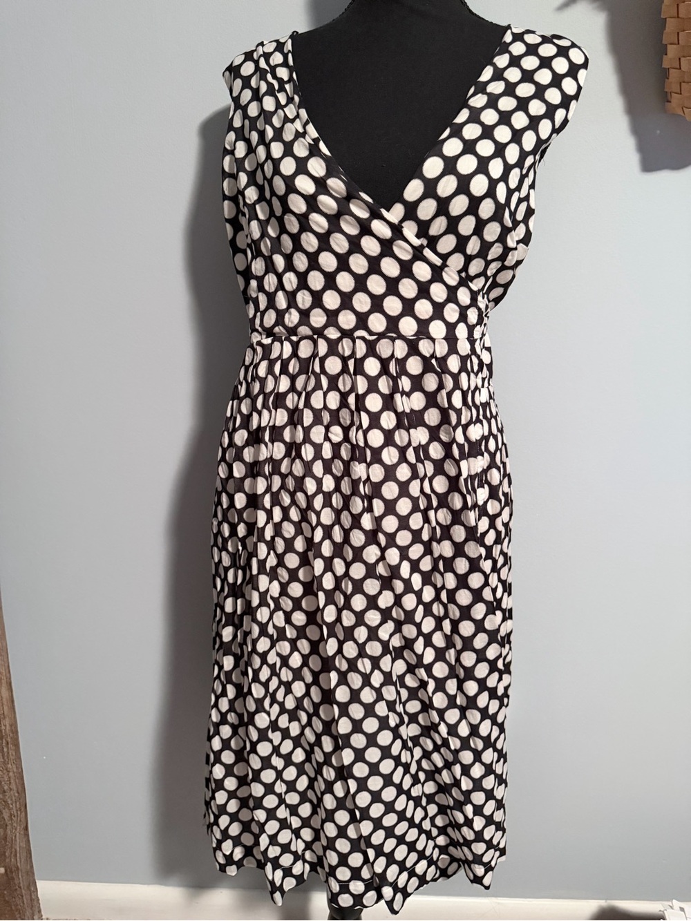 Alfani Black and White Polka Dot Sleeveless Wrap Midi Dress